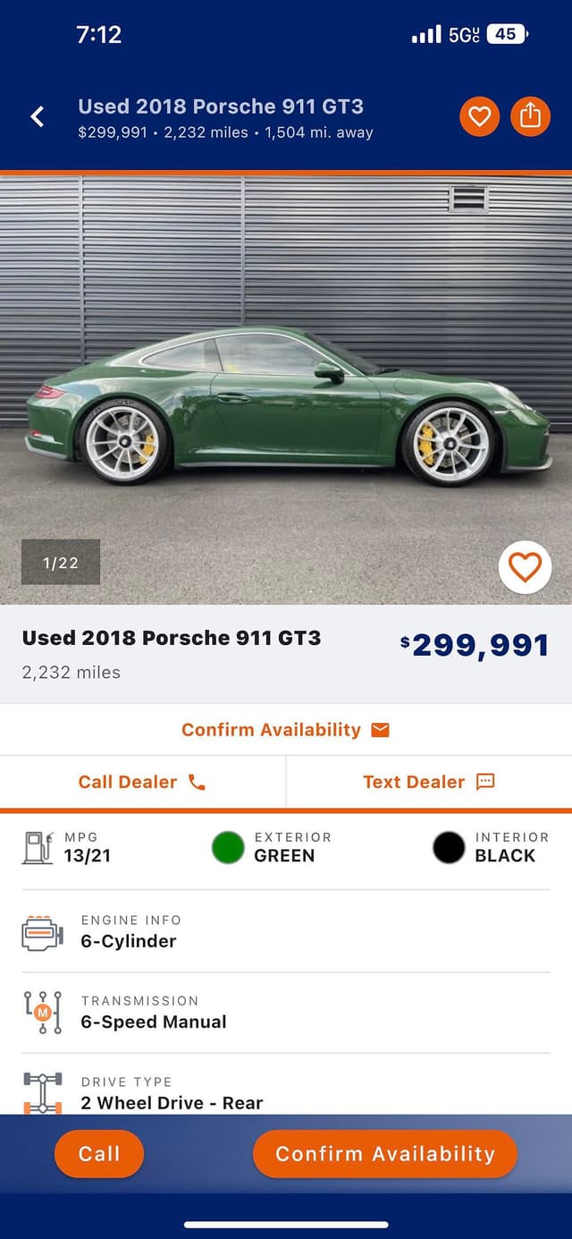 2018 Porsche 911 GT3 Touring in Exterior in Custom Color Non-Metallic — photo 2