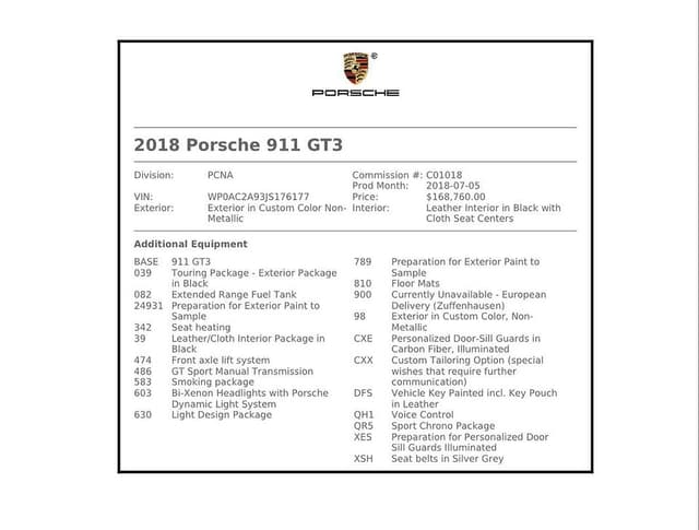 2018 Porsche 911 GT3 Touring in Exterior in Custom Color Non-Metallic — photo 29