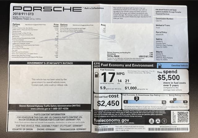2018 Porsche 911 GT3 Touring in Exterior in Custom Color Non-Metallic — photo 3
