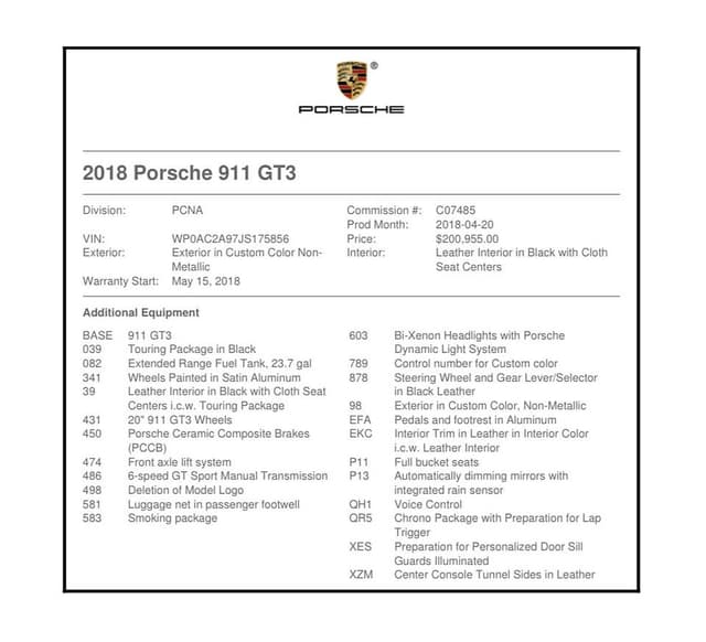 2018 Porsche 911 GT3 Touring in Exterior in Custom Color Non-Metallic — photo 3