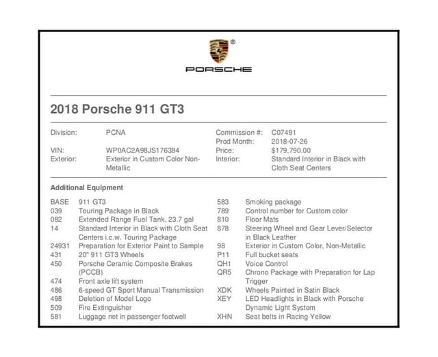 2018 Porsche 911 GT3 Touring in Exterior in Custom Color Non-Metallic — photo 9
