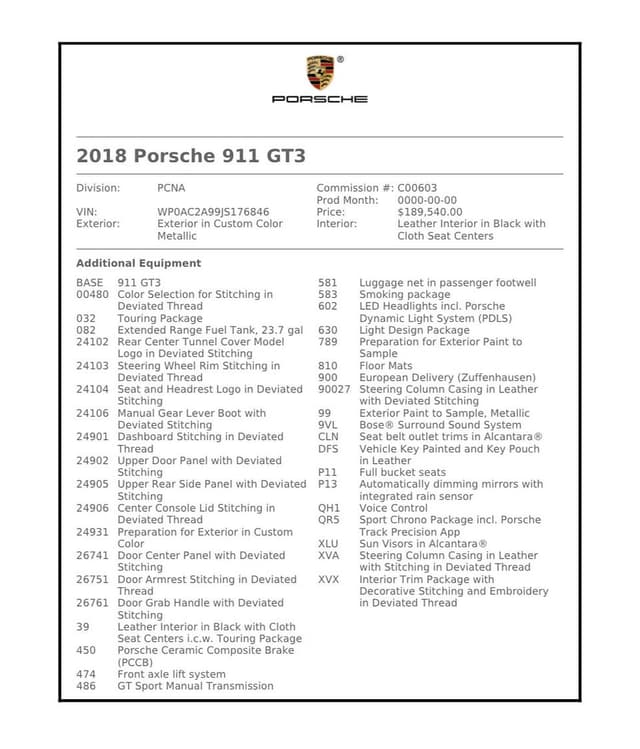 2018 Porsche 911 GT3 Touring in Exterior in Custom Color Metallic — photo 2