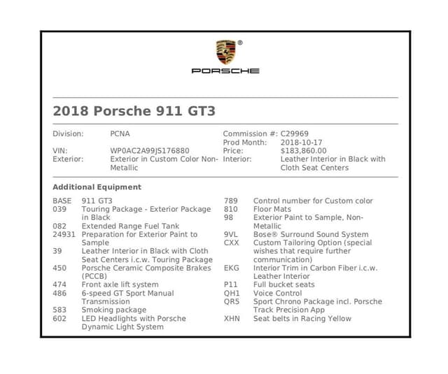 2018 Porsche 911 GT3 Touring in Exterior in Custom Color Non-Metallic — photo 7