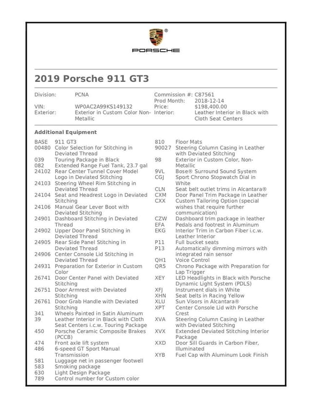 2019 Porsche 911 GT3 Touring in Exterior in Custom Color Non-Metallic — photo 8